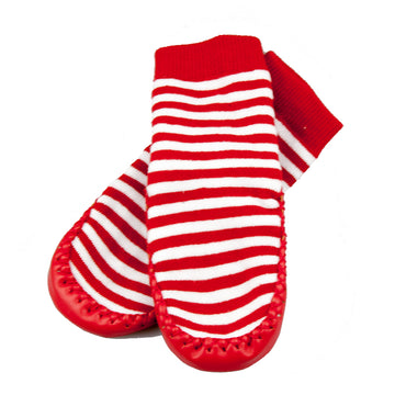 Moccasin Socks Leather & Cotton Red - SKEANIE Shoes for Kids